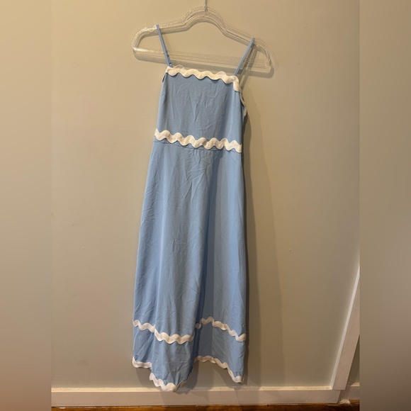 Ecowish Dresses & Skirts - Sky Blue Midi Dress with White Scalloped Trim